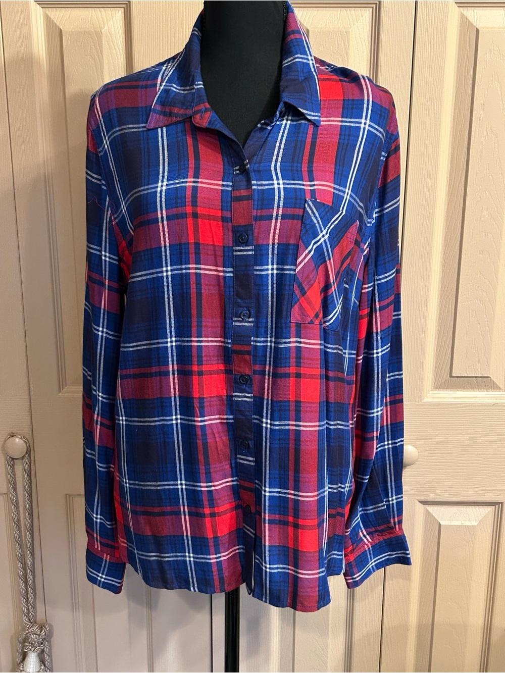 Como Vintage Women’s Button Down Shirt Plaid Long Sleeve Large NWOT